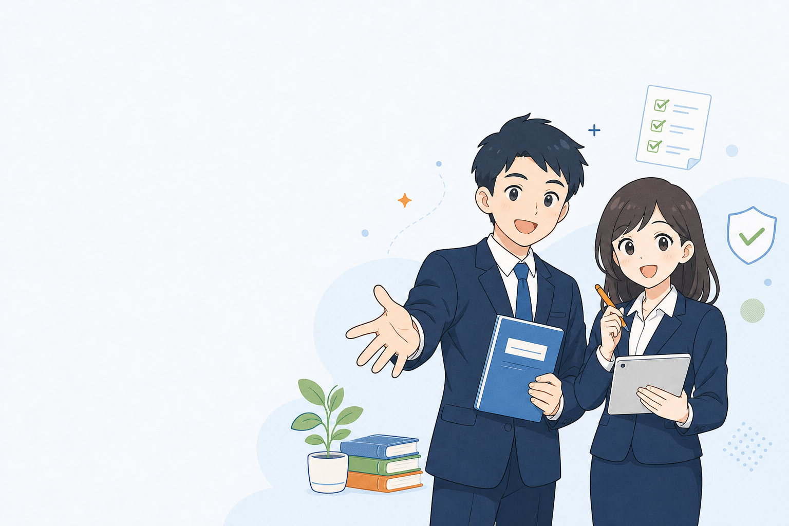 Suited male and female IIQE study guides